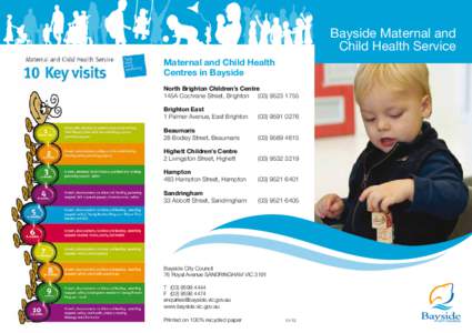 Bayside Maternal and Child Health Service Maternal and Child Health Centres in Bayside North Brighton Children’s Centre 145A Cochrane Street, Brighton	 (