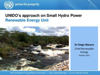 UNIDO’s approach on Small Hydro Power Renewable Energy Unit Dr Diego Masera Chief Renewable Energy