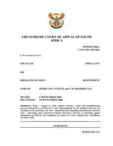 THE SUPREME COURT OF APPEAL OF SOUTH AFRICA REPORTABLE CASE NO: [removed]In the matter between THE STATE