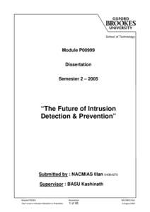 School of Technology  Module P00999 Dissertation Semester 2 – 2005