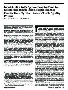 ORIGINAL ARTICLE  Inducible Nitric Oxide Synthase Induction Underlies Lipid-Induced Hepatic Insulin Resistance in Mice Potential Role of Tyrosine Nitration of Insulin Signaling Proteins