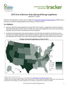 2015 Year in Review: State Advanced Energy Legislation January 5th, 2016 With the 2016 legislative sessions about to begin, the Center for the New Energy Economy (CNEE) takes a look back at advanced energy legislation en