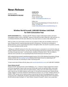 News Release CONTACTS: October 21, 2014 FOR IMMEDIATE RELEASE