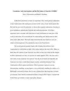 Conclusion: Anti-Americanisms and the Polyvalence of America[removed]Peter J. Katzenstein and Robert O. Keohane