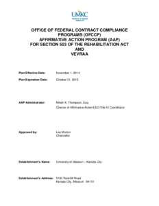 OFFICE OF FEDERAL CONTRACT COMPLIANCE PROGRAMS (OFCCP) AFFIRMATIVE ACTION PROGRAM (AAP) FOR SECTION 503 OF THE REHABILITATION ACT AND VEVRAA