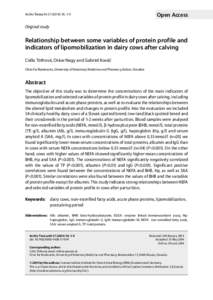 Relationship between some variables of protein profile and indicators of lipomobilization in dairy cows after calving
