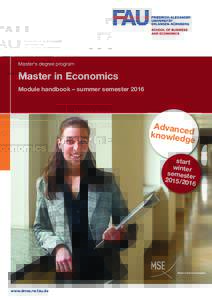 Master‘s degree program  Master in Economics Module handbook – summer semesterAdvance