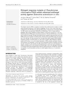 Microbiology (2012), 158, 207–216  DOI[removed]mic[removed]Stringent response mutants of Pseudomonas chlororaphis PA23 exhibit enhanced antifungal
