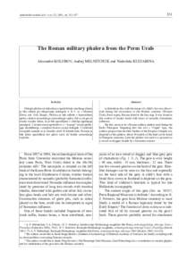 351  Arheološki vestnik (Arh. vest.) 52, 2001, strThe Roman military phalera from the Perm Urals Alexander KOLOBOV, Andrej MELNITCHUK and Nadezhda KULYABINA
