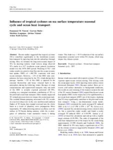 Clim Dyn DOIs00382Influence of tropical cyclones on sea surface temperature seasonal cycle and ocean heat transport Emmanuel M. Vincent • Gurvan Madec