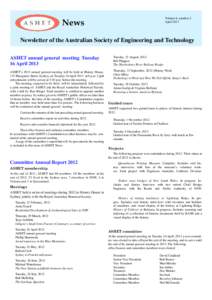 Volume 6, number 2 April 2013 News  Newsletter of the Australian Society of Engineering and Technology