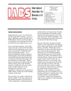 IABS Newsletter Spring 2007 Table of Contents From the Editor………..…………1 Annual Conferences….….……….2 IABS News…………...…..……...2