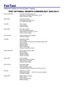 FairTest National Center for Fair & Open Testing TEST OPTIONAL GROWTH CHRONOLOGY[removed]Winter[removed]University of Colorado (top 10%)