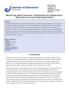 Mentoring Adult Learners: Implications for Cooperative Extension as a Learning Organization