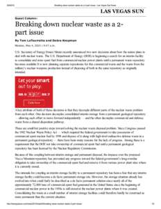 Breaking down nuclear waste as a 2-part issue - Las Vegas Sun News LAS VEGAS SUN Guest Column: