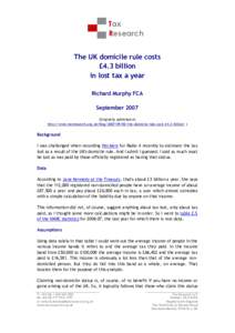 Tax Research The UK domicile rule costs £4.3 billion in lost tax a year Richard Murphy FCA