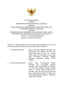 NOTA KESEPAHAMAN ANTARA KEMENTERIAN KESEHATAN REPUBLIK INDONESIA DENGAN KEMENTERIAN DESA, PEMBANGUNAN DAERAH TERTINGGAL DAN TRANSMIGRASI REPUBLIK INDONESIA