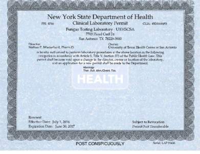 New York State Department of Health   PFI: 8766 Clinical Laboratory Permit