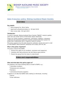 ! Data Protection policy: Bishop Auckland Music Society    Overview