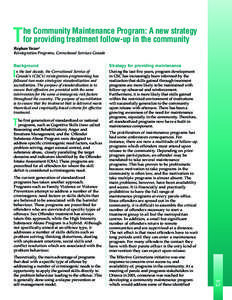 T  he Community Maintenance Program: A new strategy for providing treatment follow-up in the community  Reyhan Yazar1