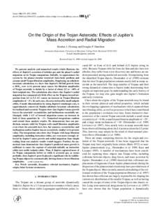 Icarus 148, 479– doi:icar, available online at http://www.idealibrary.com on On the Origin of the Trojan Asteroids: Effects of Jupiter’s Mass Accretion and Radial Migration Heather J. Fle