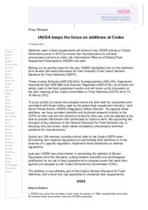    Press Release IADSA keeps the focus on additives at Codex 13 February 2012