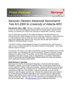 Press Release  Contact: Roger McCay ·  ·  Contact: Roger McCay ·  ·   Engine for Nanotechnology TM