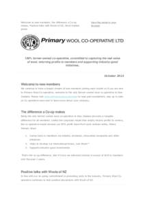 Welcome to new members, the difference a Co-op  View this email in your makes, Positive talks with Wools of NZ, Wool market