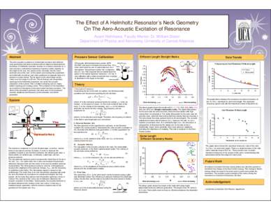 The Effect of A Helmholtz Resonator’s Neck Geometry On The Aero-Acoustic Excitation of Resonance Asami Nishikawa, Faculty Mentor: Dr. William Slaton Department of Physics and Astronomy, University of Central Arkansas  