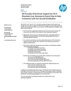 HP Provides Print Driver Support for OS X Mountain Lion; Announces Expert Day to Help Customers with Set-Up and Installation