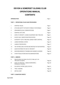 DEVON & SOMERSET GLIDING CLUB OPERATIONS MANUAL CONTENTS INTRODUCTION  Page 1