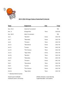 Refugio Bobcat Basketball Schedule  Date Opponent