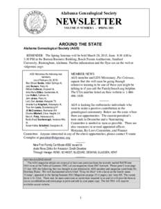 Alabama Genealogical Society  NEWSLETTER VOLUME 29 NUMBER 1 – SPRINGAROUND THE STATE