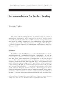 Recommendations for Further Reading (Fall 2007)