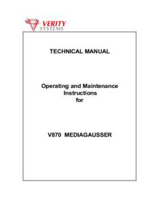TECHNICAL MANUAL  Operating and Maintenance Instructions for
