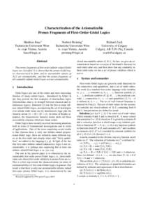 Characterization of the Axiomatizable Prenex Fragments of First-Order Gödel Logics Matthias Baaz∗ Technische Universität Wien A–1040 Vienna, Austria 