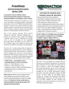 Frontlines  of Environmental Justice Winter 2016 Greenaction’s Bayview Hunters Point Environmental Justice Response Task Force:
