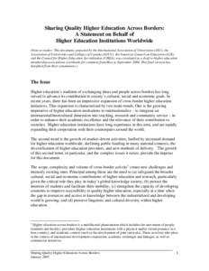 Sharing Quality Higher Education Across Borders: A Statement on Behalf of Higher Education Institutions Worldwide (January 2005)