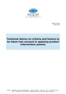 EIOPA2015 Technical Advice on criteria and factors to be taken into account in applying product intervention powers
