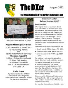 The DXer  August 2012 The Official Publication Of The Northern California DX Club President’s Letter