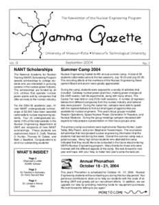 The Newsletter of the Nuclear Engineering Program   University of Missouri-Rolla  Missouris Technological University September 2004