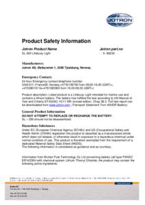 Product Safety Information Jotron Product Name SL-300 Lifebuoy Light Jotron part.no X[removed]