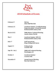 2018 Schedule of Events  February 9 Ski Day Osler Bluff Ski Club