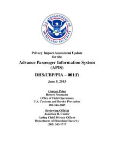Department of Homeland Security Privacy Impact Assessement Update for the Advance Passenger Information System