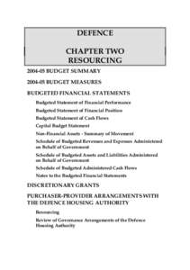 DEFENCE CHAPTER TWO RESOURCING[removed]BUDGET SUMMARY[removed]BUDGET MEASURES BUDGETED FINANCIAL STATEMENTS