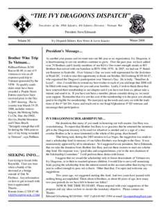 “THE IVY DRAGOONS DISPATCH” Newsletter of the 3/8th Infantry, 4th Infantry Division - Vietnam War President: Steve Edmunds Volume XI