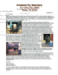 Ironwood Pig Sanctuary Post Office BoxTucson, AZOctober 2015 Dear Supporter,