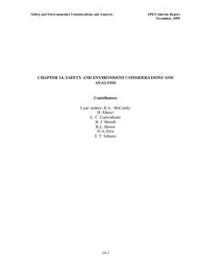 Safety and Environmental Considerations and Analysis  APEX Interim Report November, 1999  CHAPTER 14: SAFETY AND ENVIRONMENT CONSIDERATIONS AND