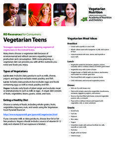 RD Resources for Consumers:  Vegetarian Teens