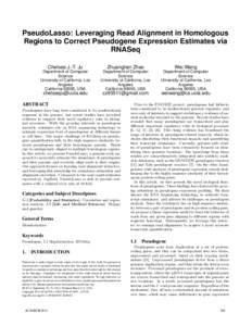 PseudoLasso: Leveraging Read Alignment in Homologous Regions to Correct Pseudogene Expression Estimates via RNASeq Chelsea J.-T. Ju  Department of Computer